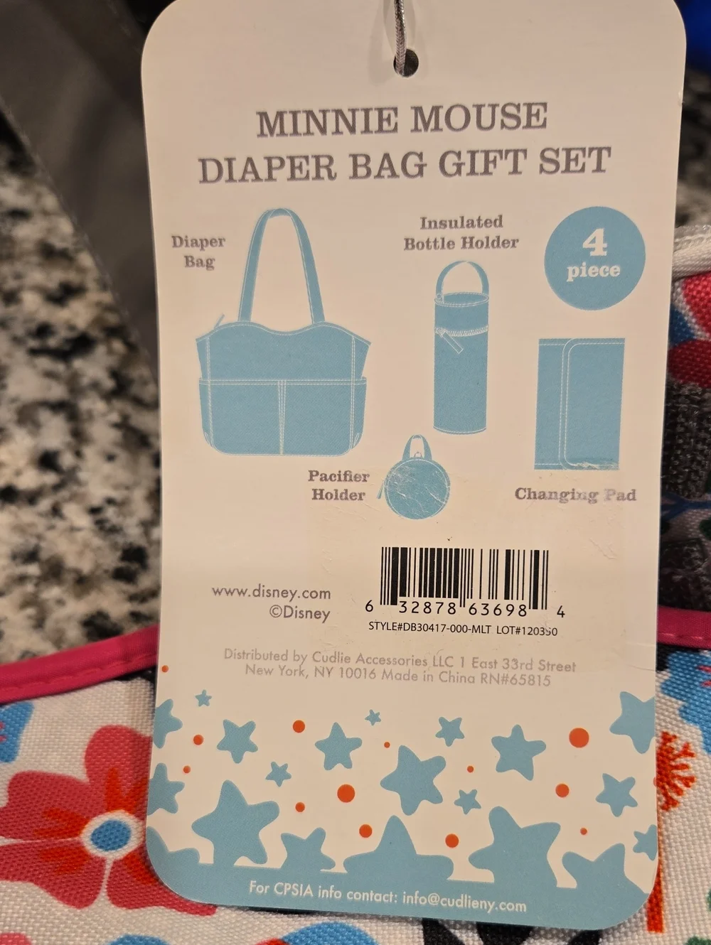 DISNEY BABY MULTI- FUNCTIONAL TRAVEL TOTE DIAPER BAG SET. MINNIE MOUSE FLORAL.